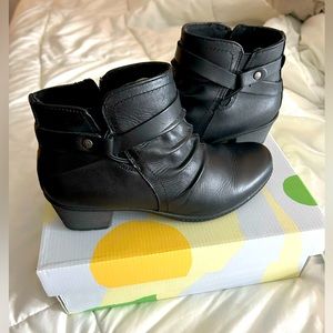 Faux leather ankle booties.